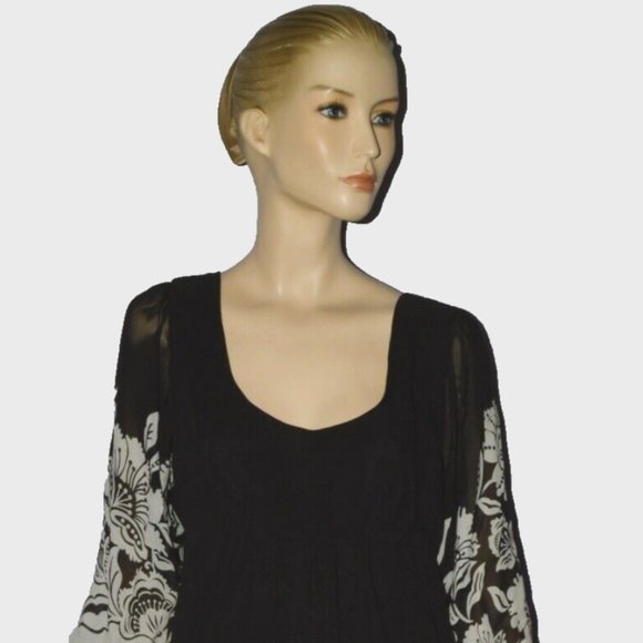 DONNA MORGAN SZ 8 M MEDIUM 100% SILK BLACK WHITE FLORAL HIGH WAIST DRESS - Picture 4 of 10